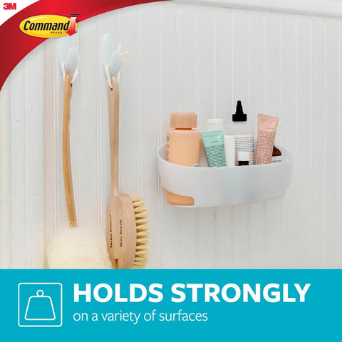 Command bath set hooks hang towels without drilling or damage.