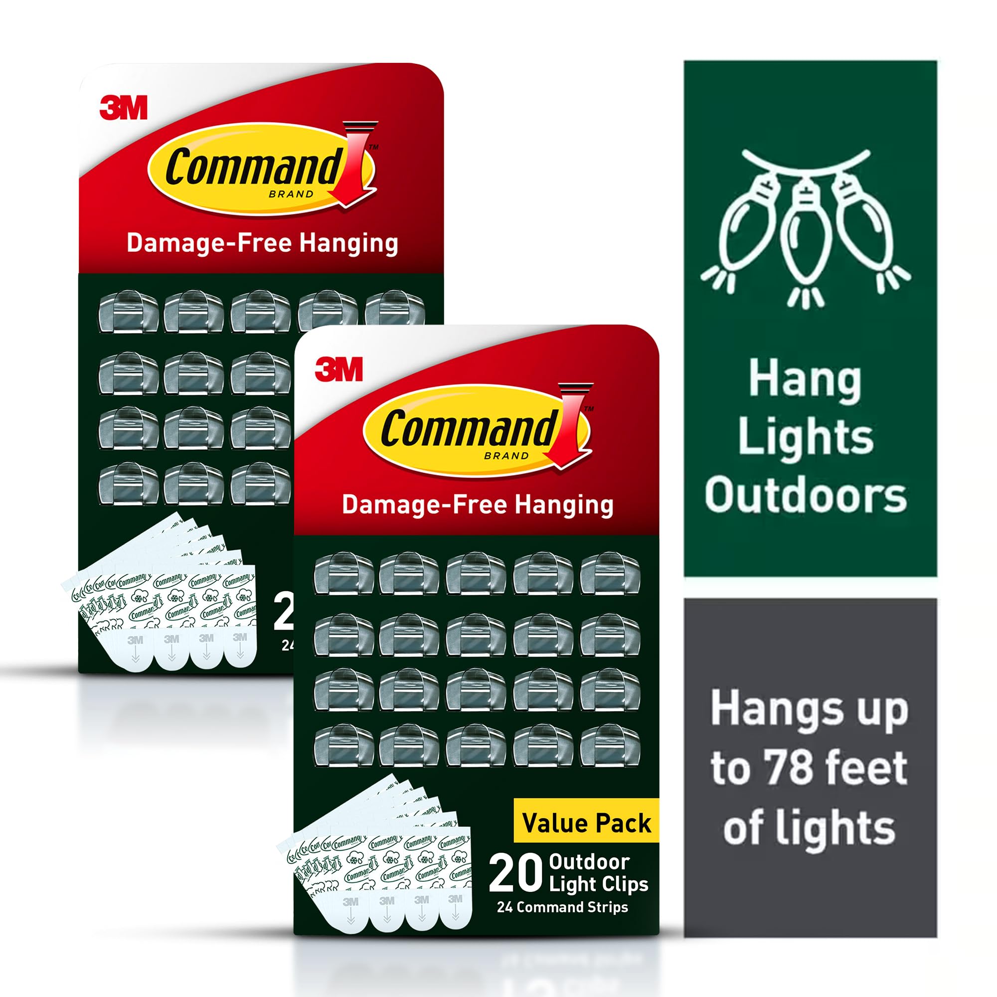 Command Outdoor Light Clip with strips in packaging ready for installation.