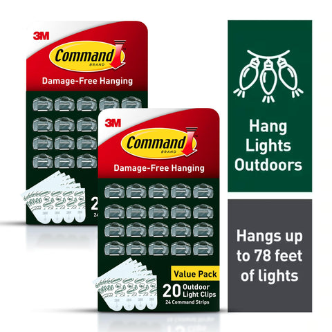 Command Outdoor Light Clip with strips in packaging ready for installation.