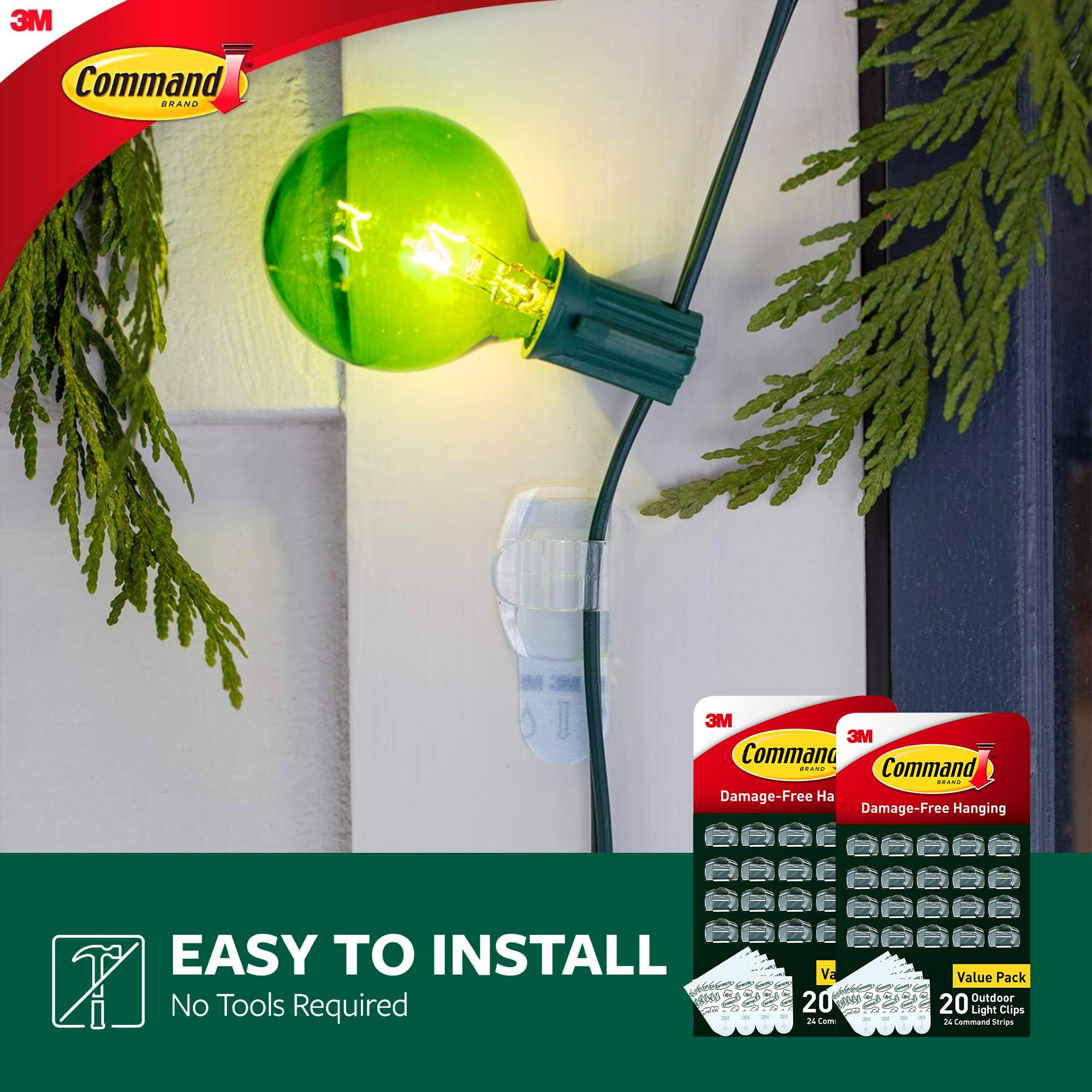 Command Outdoor Light Clip with replacement strips enabling reuse across projects.