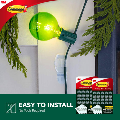 Command Outdoor Light Clip with replacement strips enabling reuse across projects.