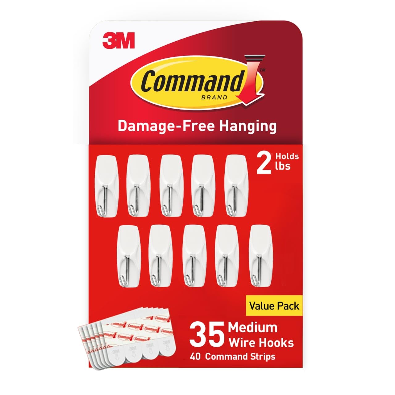 Command white medium wire hook pack for damage-free organization.
