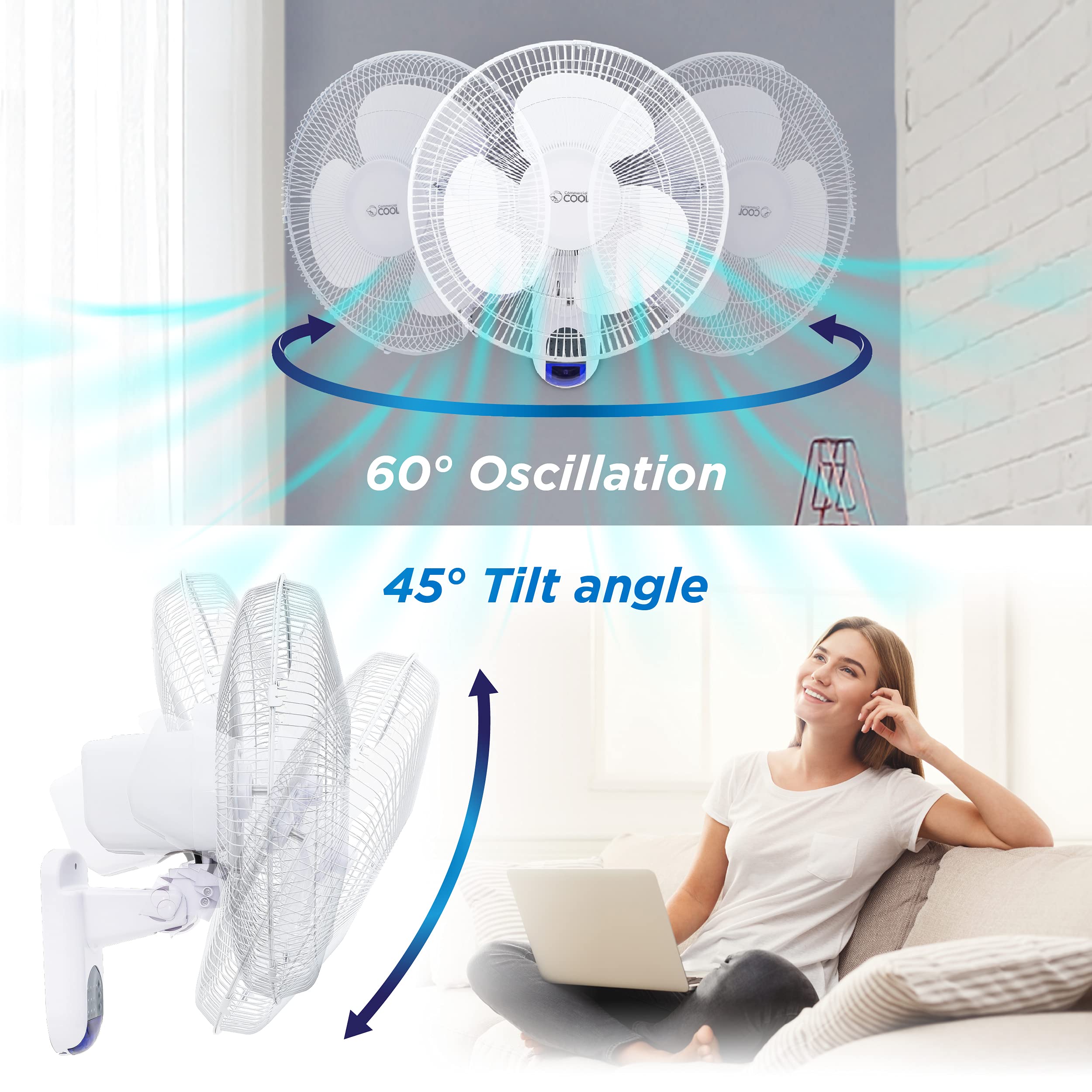 Commercial Cool wall fan delivers 60° oscillation to reach every corner