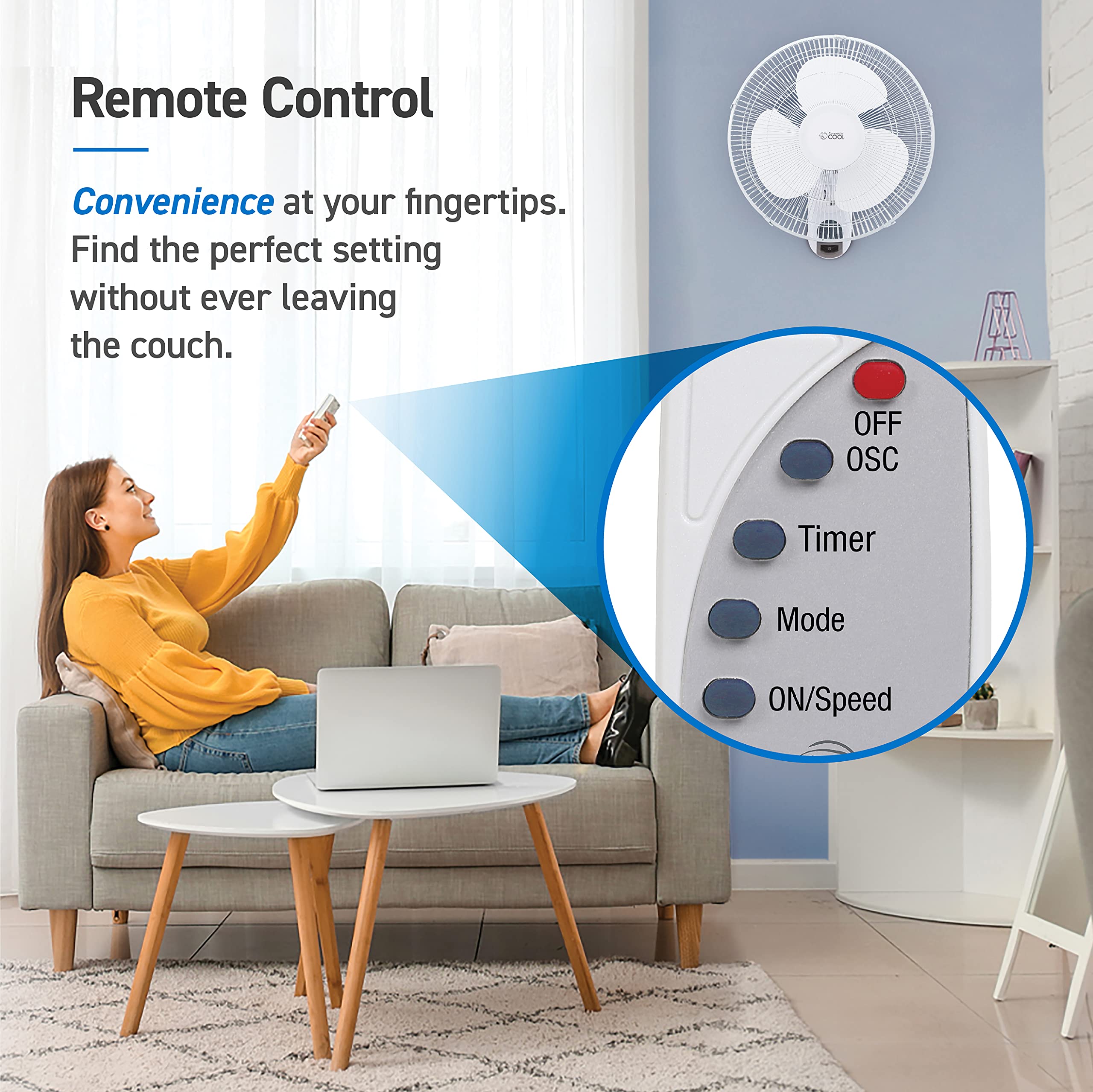 Commercial Cool wall fan remote control with LED indicators for quick breeze adjustments