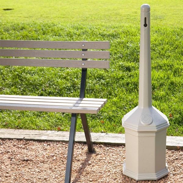 Commercial Zone Site Saver beige lid and pail close-up showing snap-lock ease and low-maintenance design.