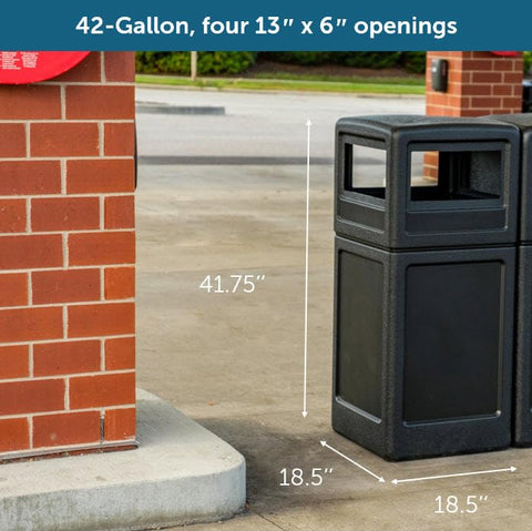 Commercial Zone PolyTec 42-gallon container close-up on graffiti-resistant polyethylene durability.
