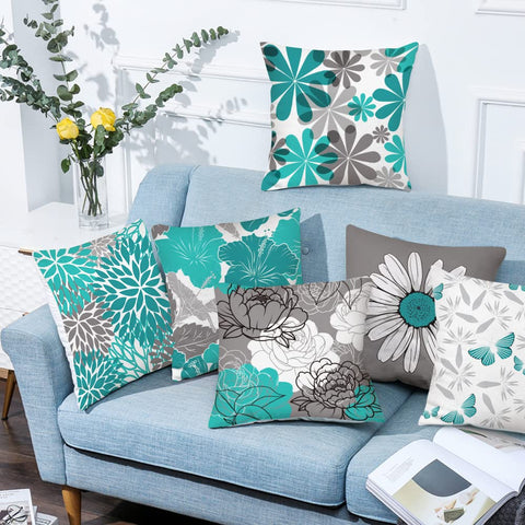 COMMINY teal grey pillow cover with daisy-pattern enhances calm modern flair in bedroom setup