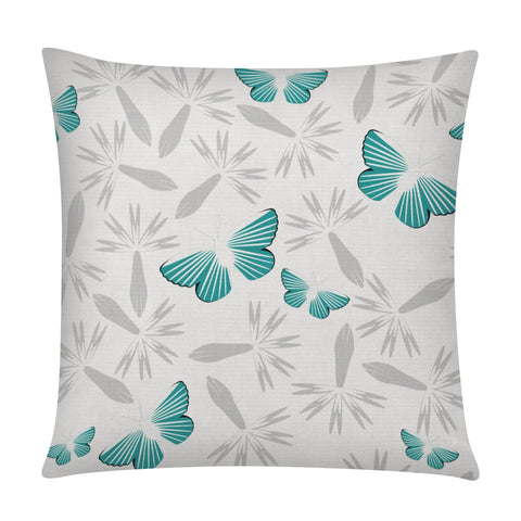 COMMINY close-up texture detail of teal grey pillow cover with daisy pattern
