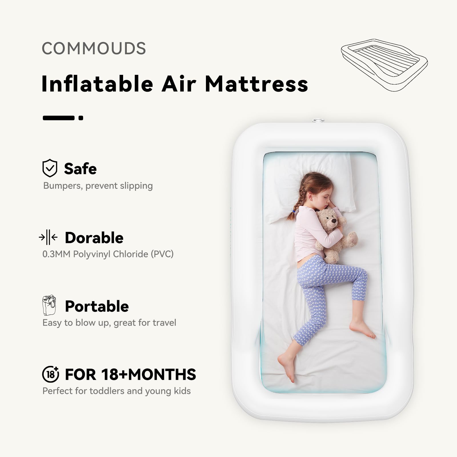 COMMOUDS 3-sided bumper provides containment during naps away from home