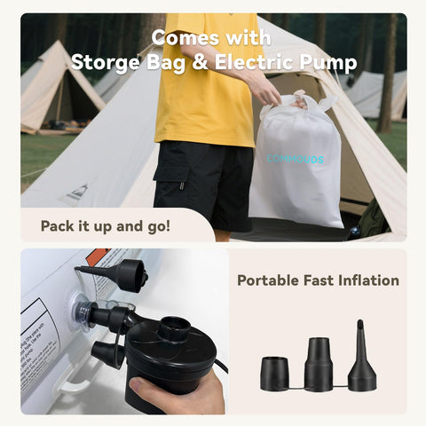 COMMOUDS electric pump enables fast inflation for quick setup