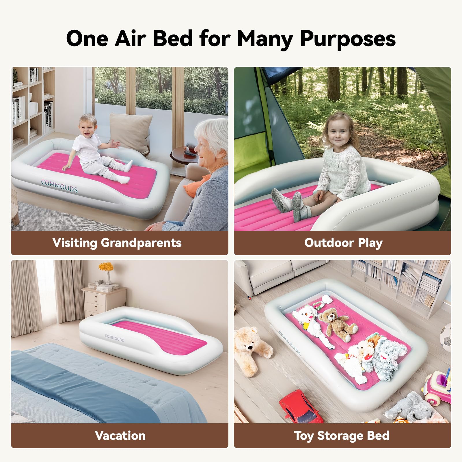 COMMOUDS portable travel bag keeps the bed organized between trips.