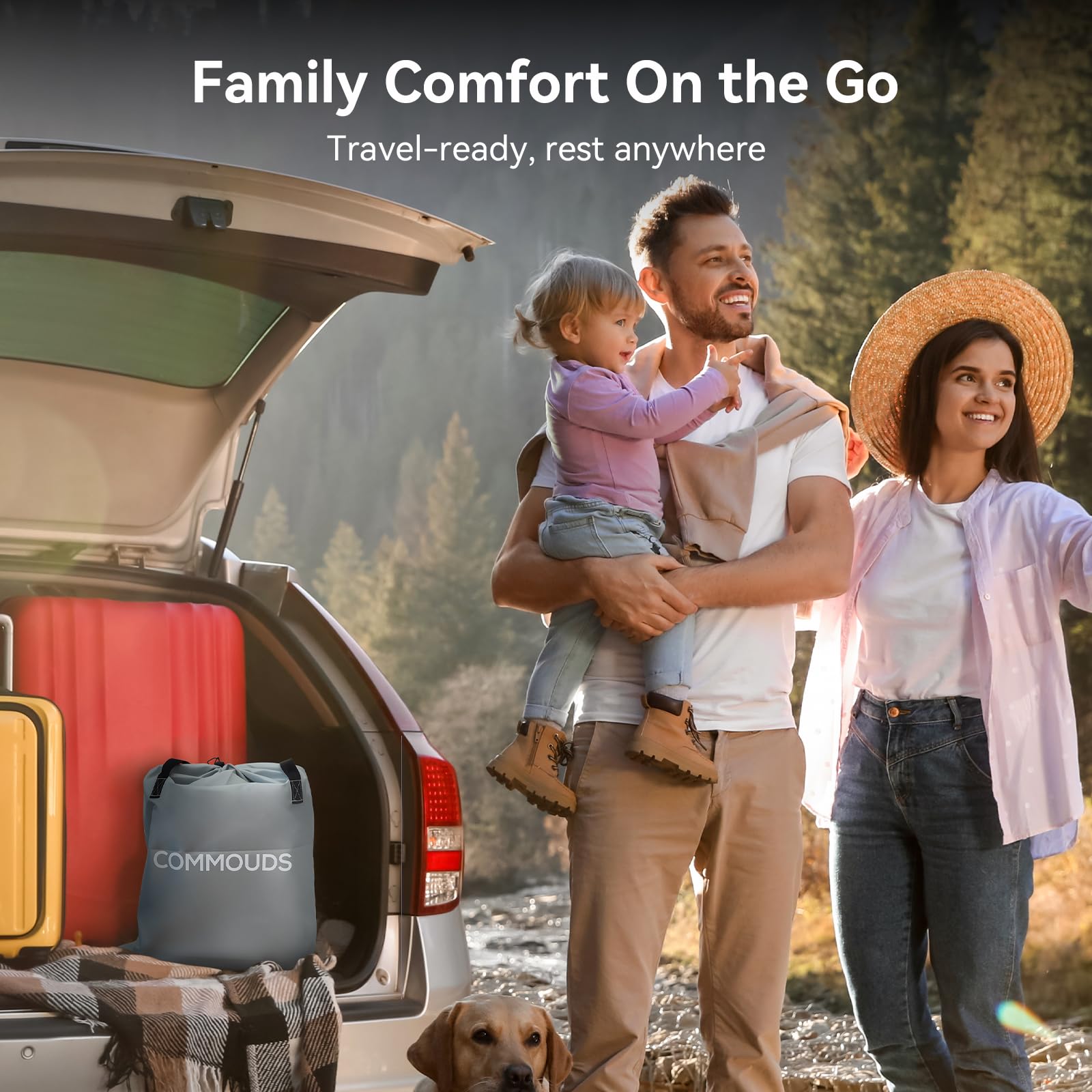 COMMOUDS Queen air mattress offers adjustable firmness for personalized comfort.