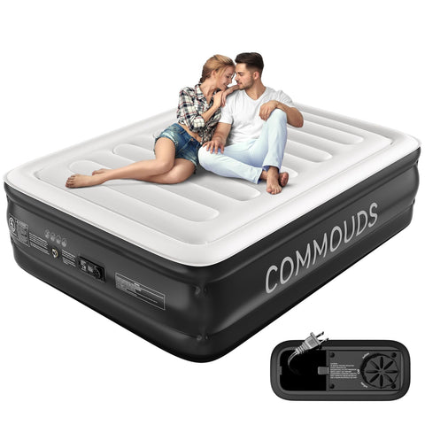 COMMOUDS Queen air mattress with built-in pump offers quick setup and reliable support.