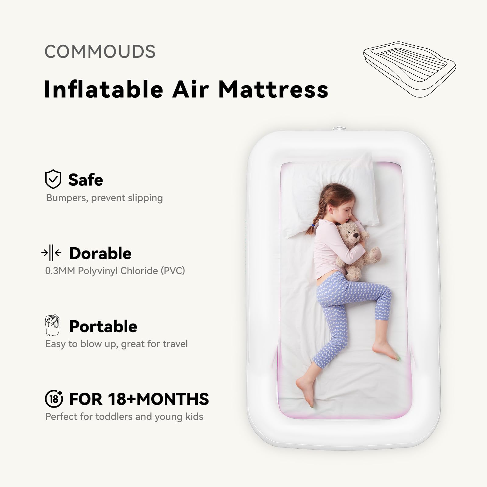 COMMOUDS removable inner mattress simplifies cleaning and customization.