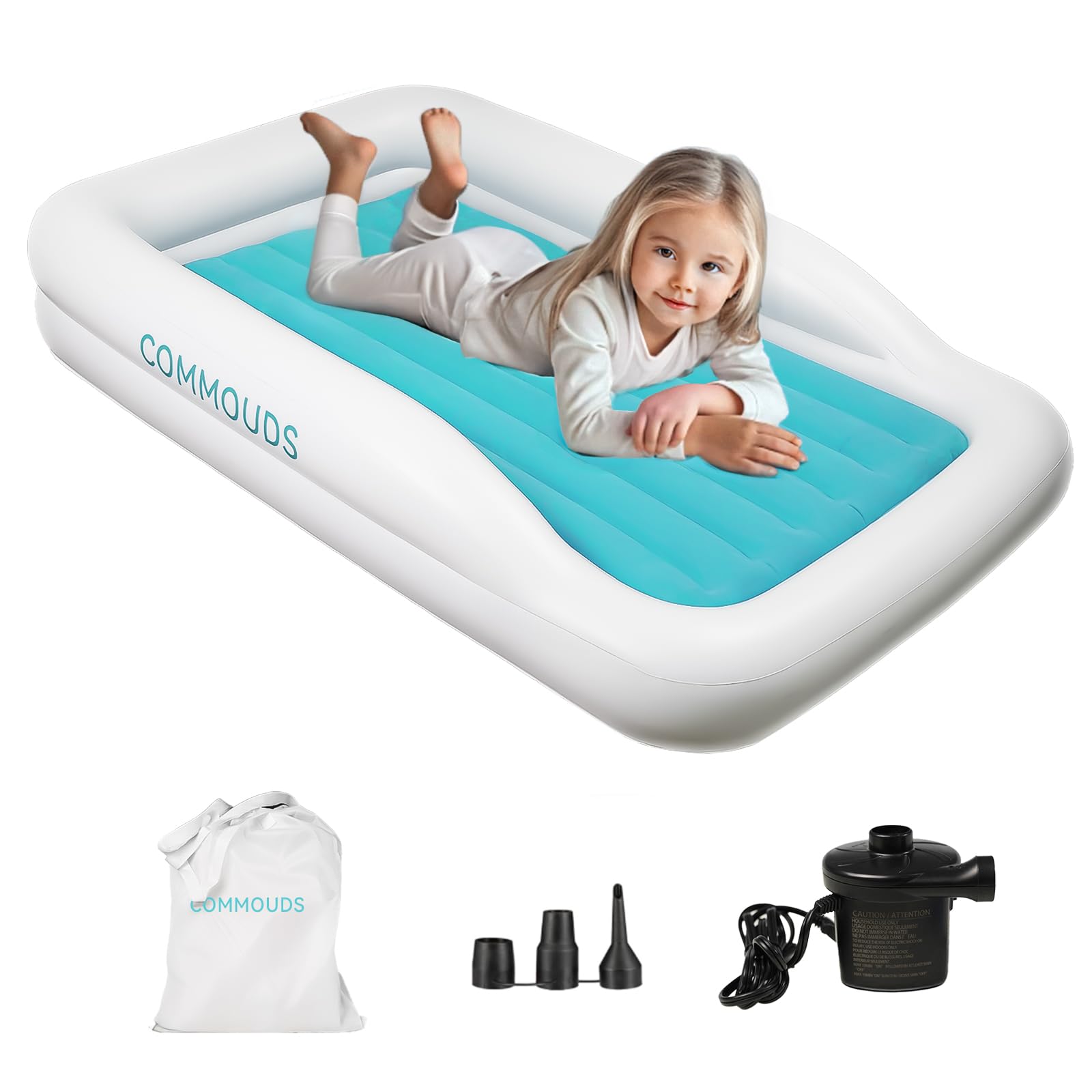 COMMOUDS toddler travel bed with safety bumpers for secure hotel sleep