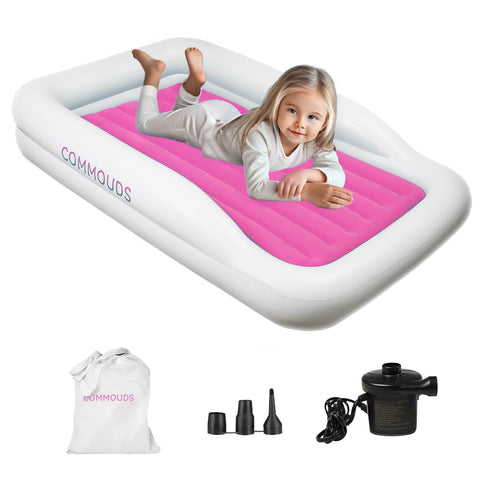 COMMOUDS toddler travel bed with safety bumpers for secure sleep on the go.