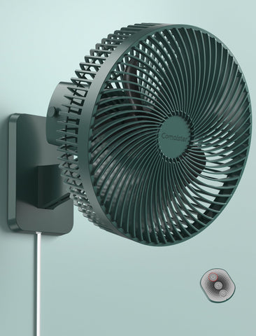 Comoistar 10-inch wall-mount fan with remote for easy cooling in small spaces.