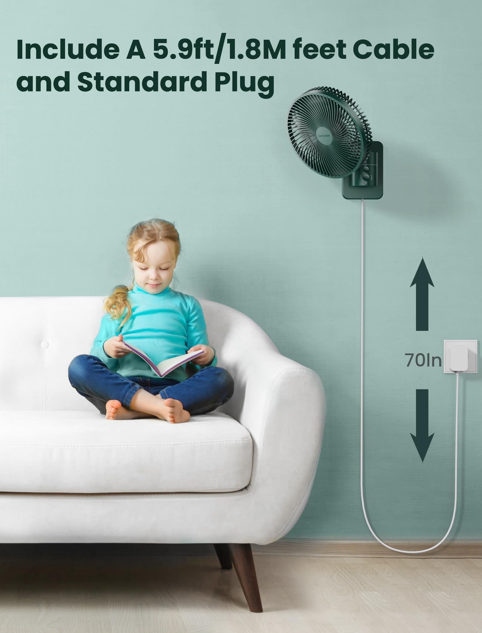 Comoistar wall-mounted fan quiet operation delivering a gentle breeze