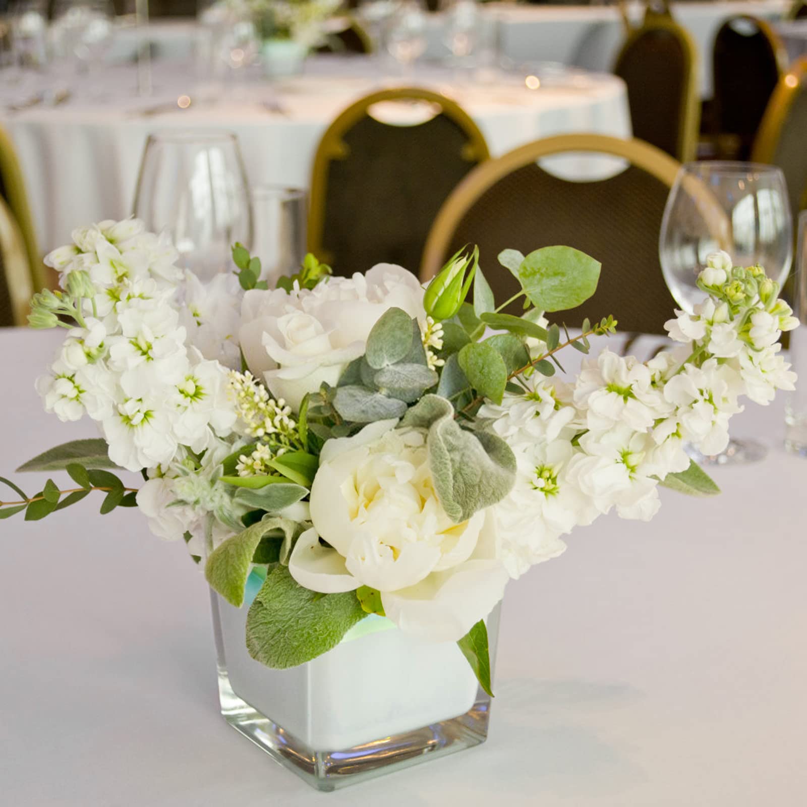 Comrzor square glass vase 4-inch clear crystal clarity for bright arrangements.