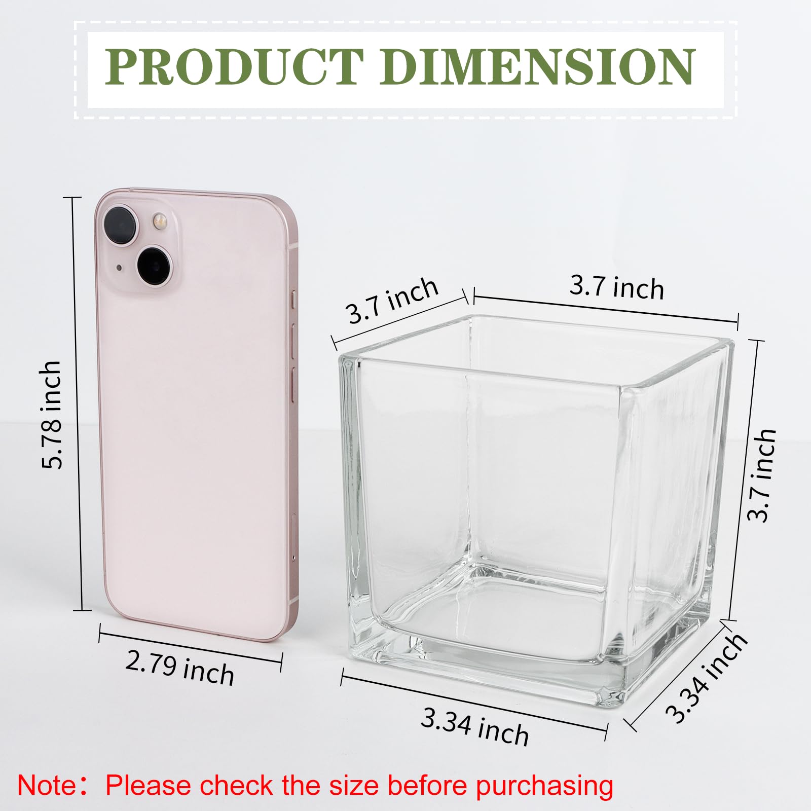 Comrzor square glass vase 4-inch empty centerpiece for floral styling.