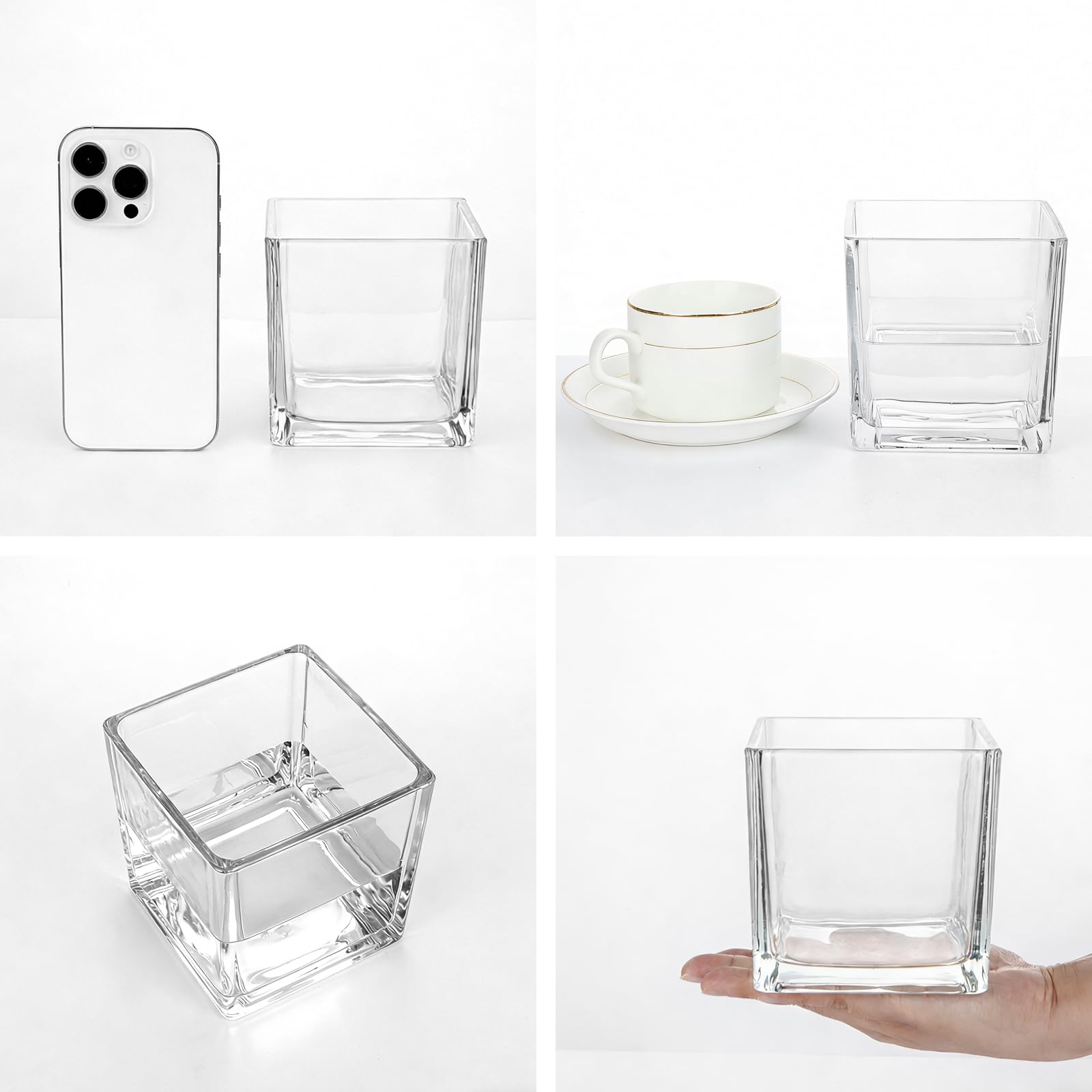 Comrzor square glass vase 4-inch thick base for stable table displays.