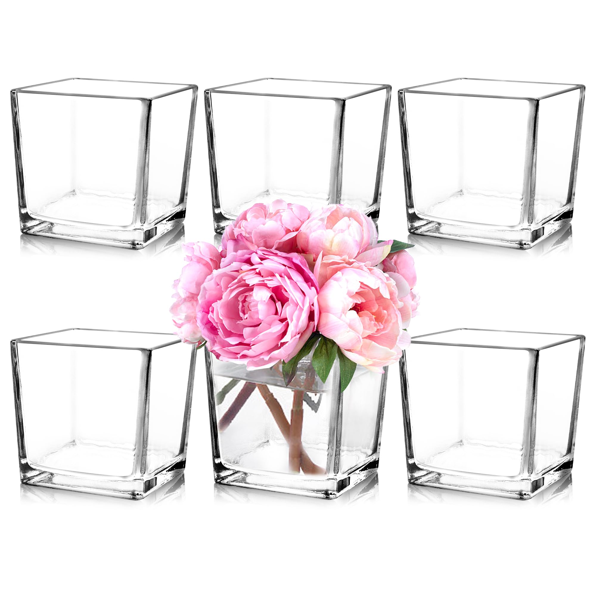 Comrzor square vase set closeup showcases clear hand-blown glass for refined centerpieces