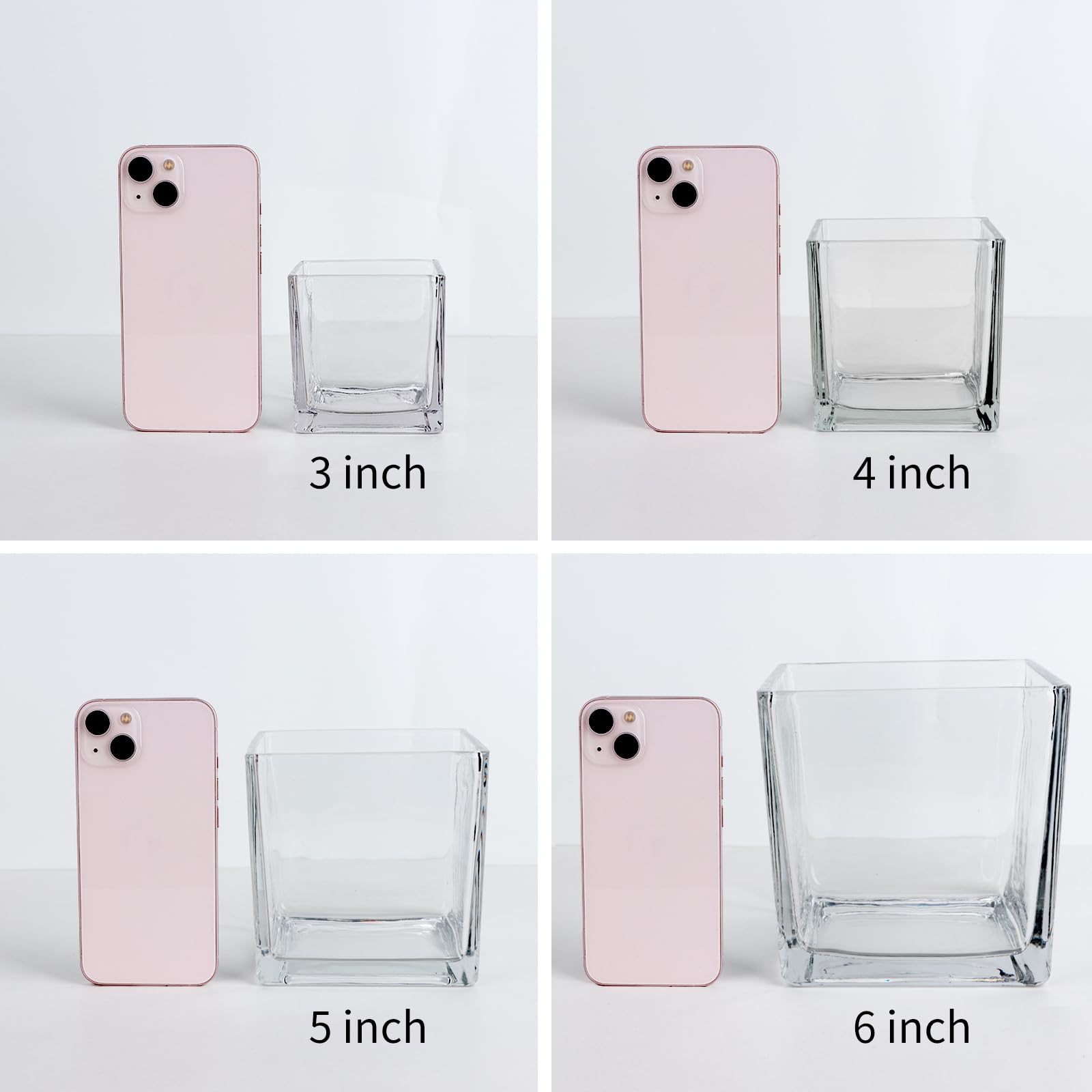 Comrzor square vases top view emphasizes compact footprint for tight tables