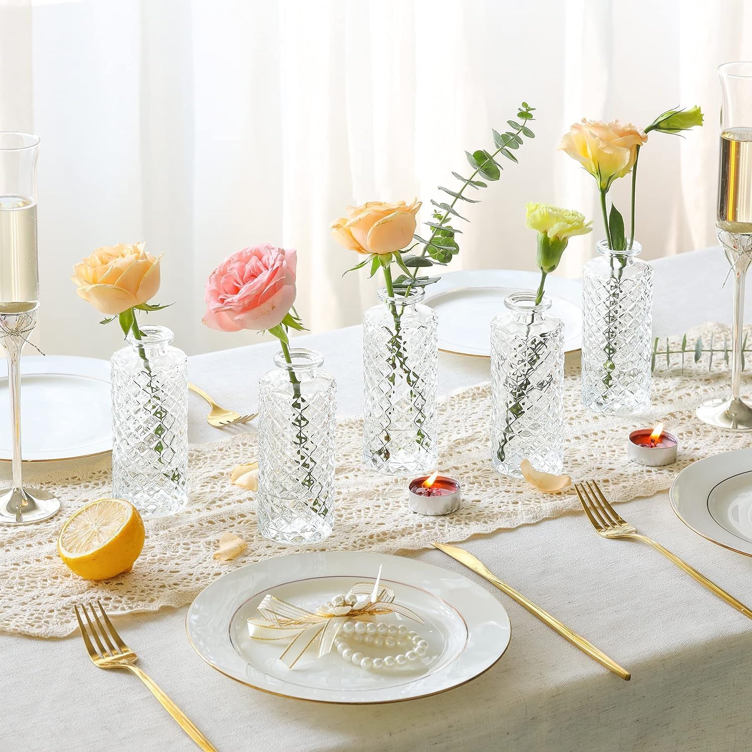 ComSaf 12-pack display vases – versatile centerpieces for weddings and home tables.