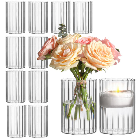 ComSaf glass cylinder vase 12-pack with clear ribbed design for elegant centerpieces