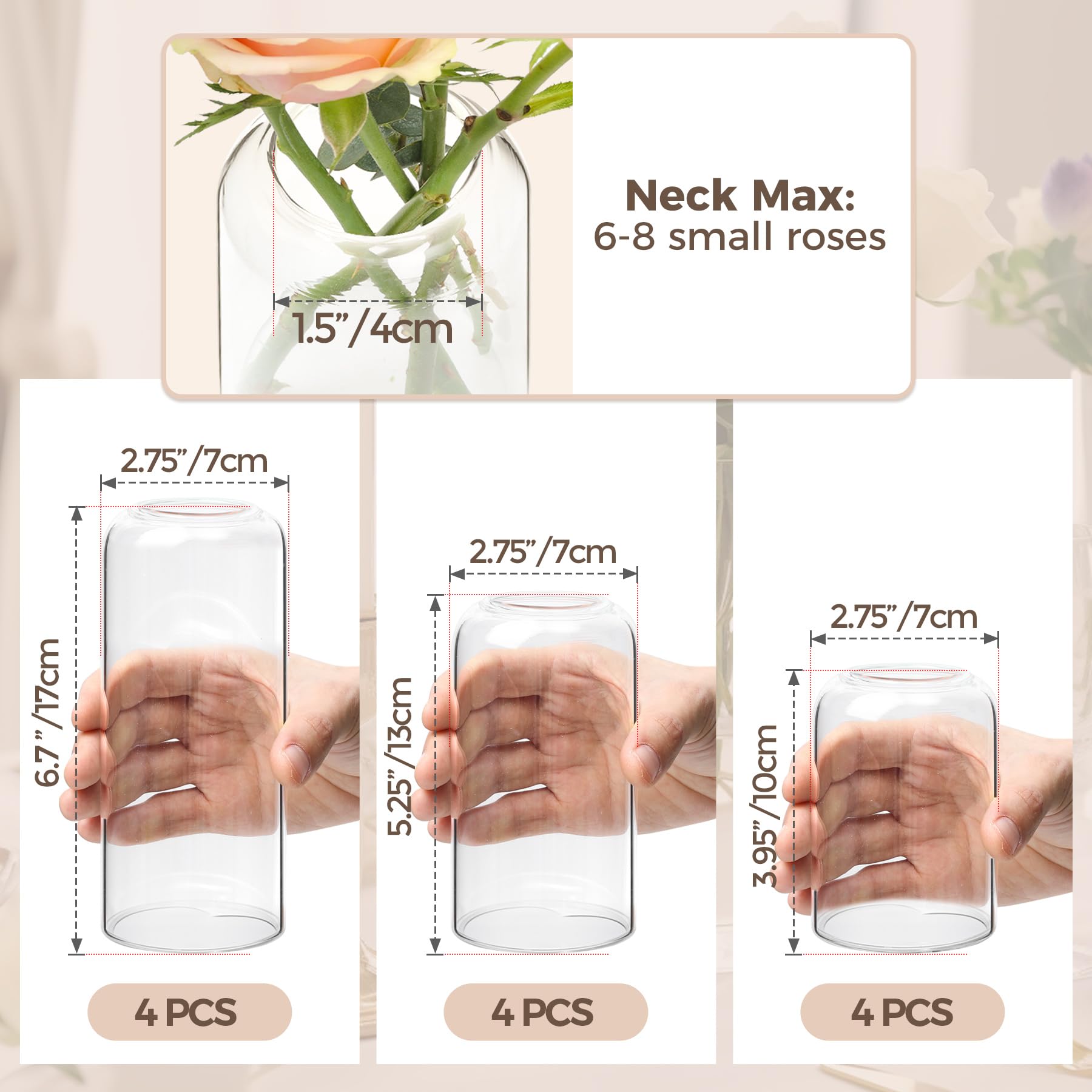 ComSaf glass vase bulk decor clear, enhances home or event displays.