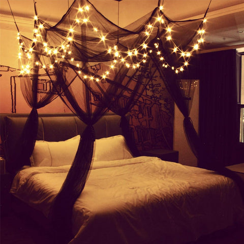 Comtelek 8-corner bed canopy over a queen bed with four-door design.