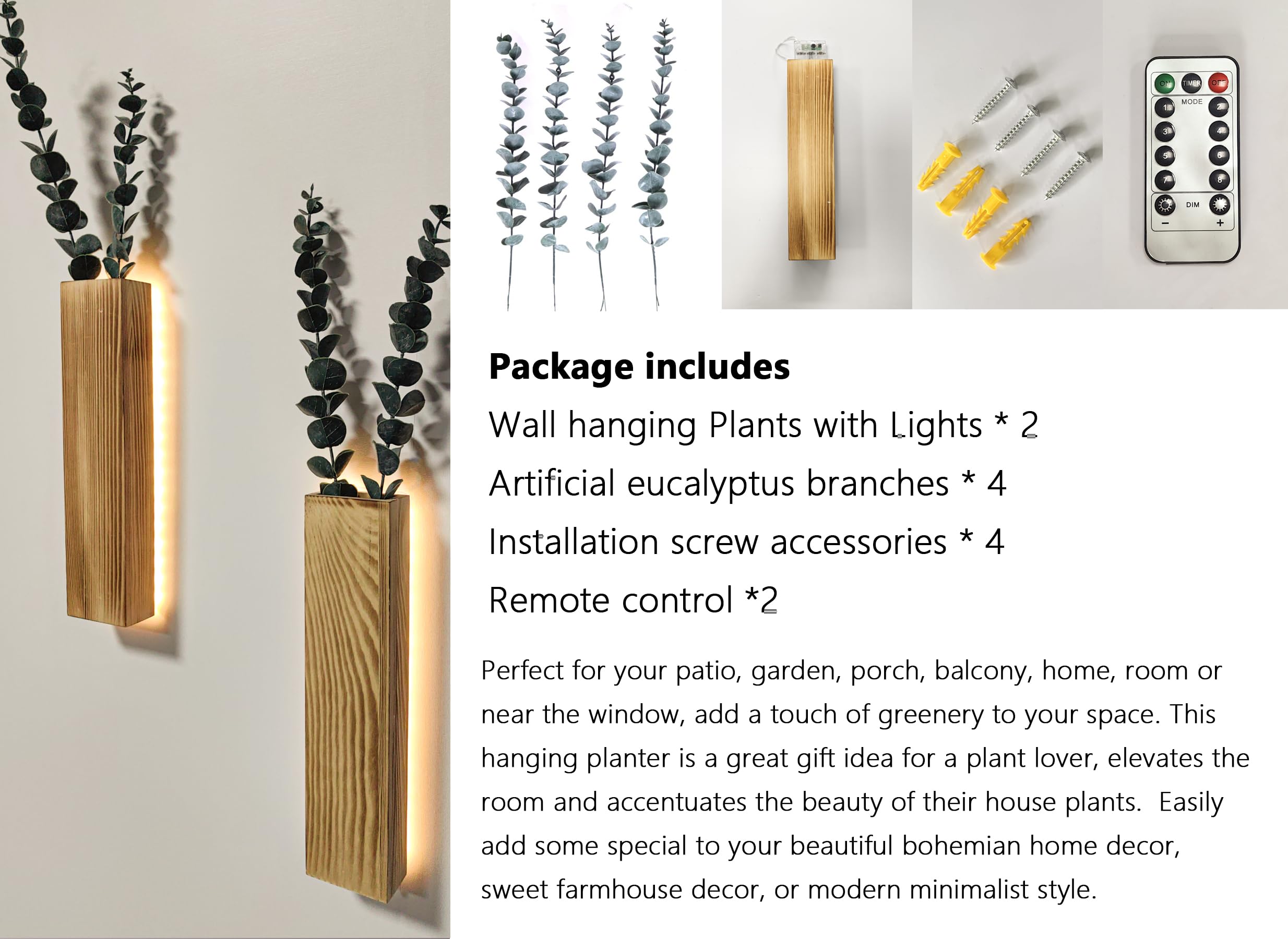 Comtelek wooden wall pockets with LED lighting provide warm accents for bedrooms or hallways.