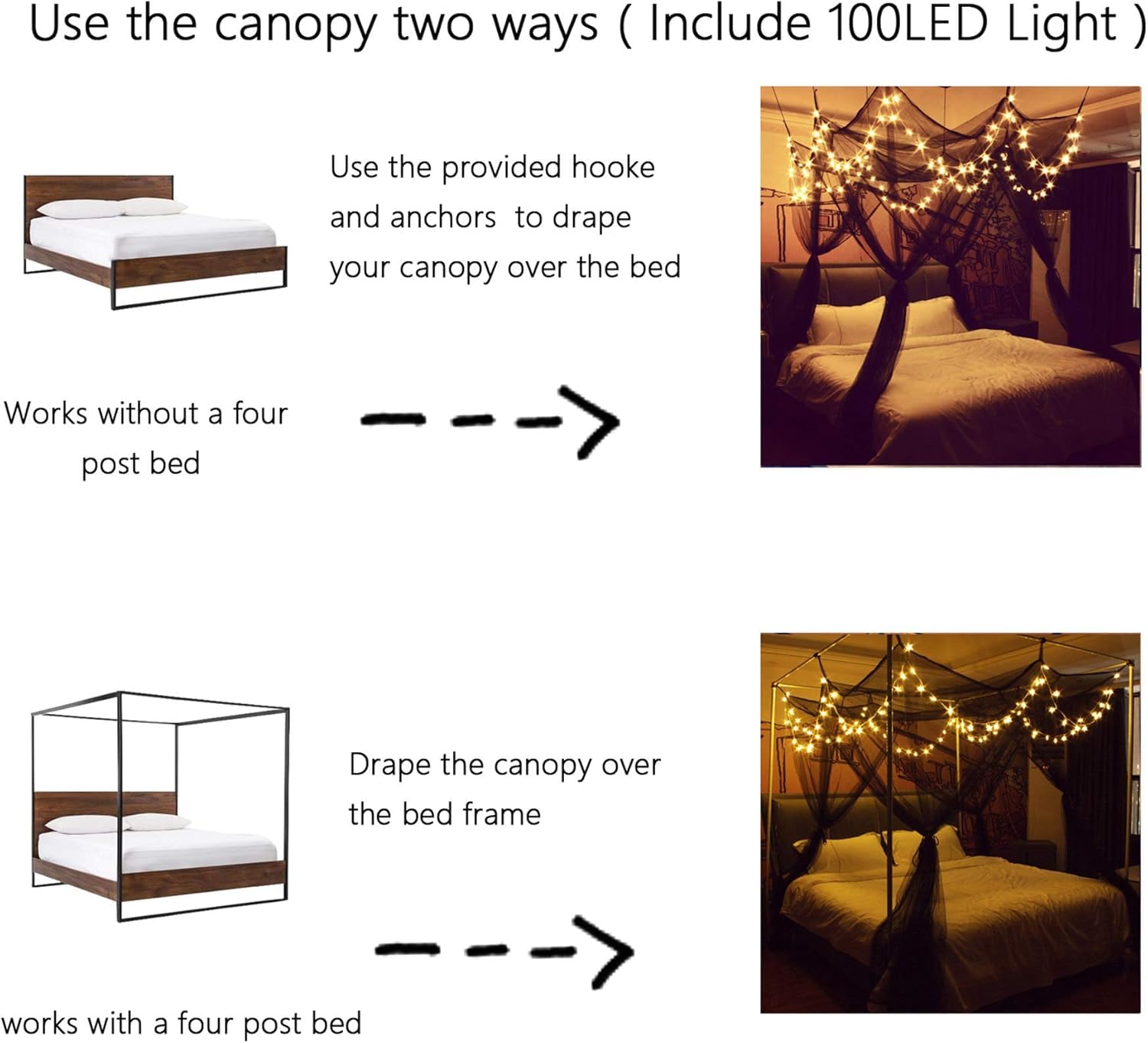 Comtelek bed canopy four-door design framing the bed elegantly.