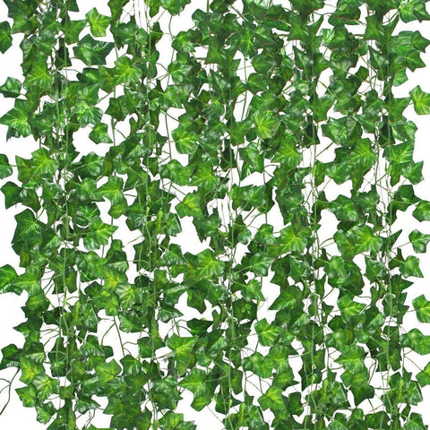 Comtelek fake ivy garland 7ft on a wall enhances natural ambiance.