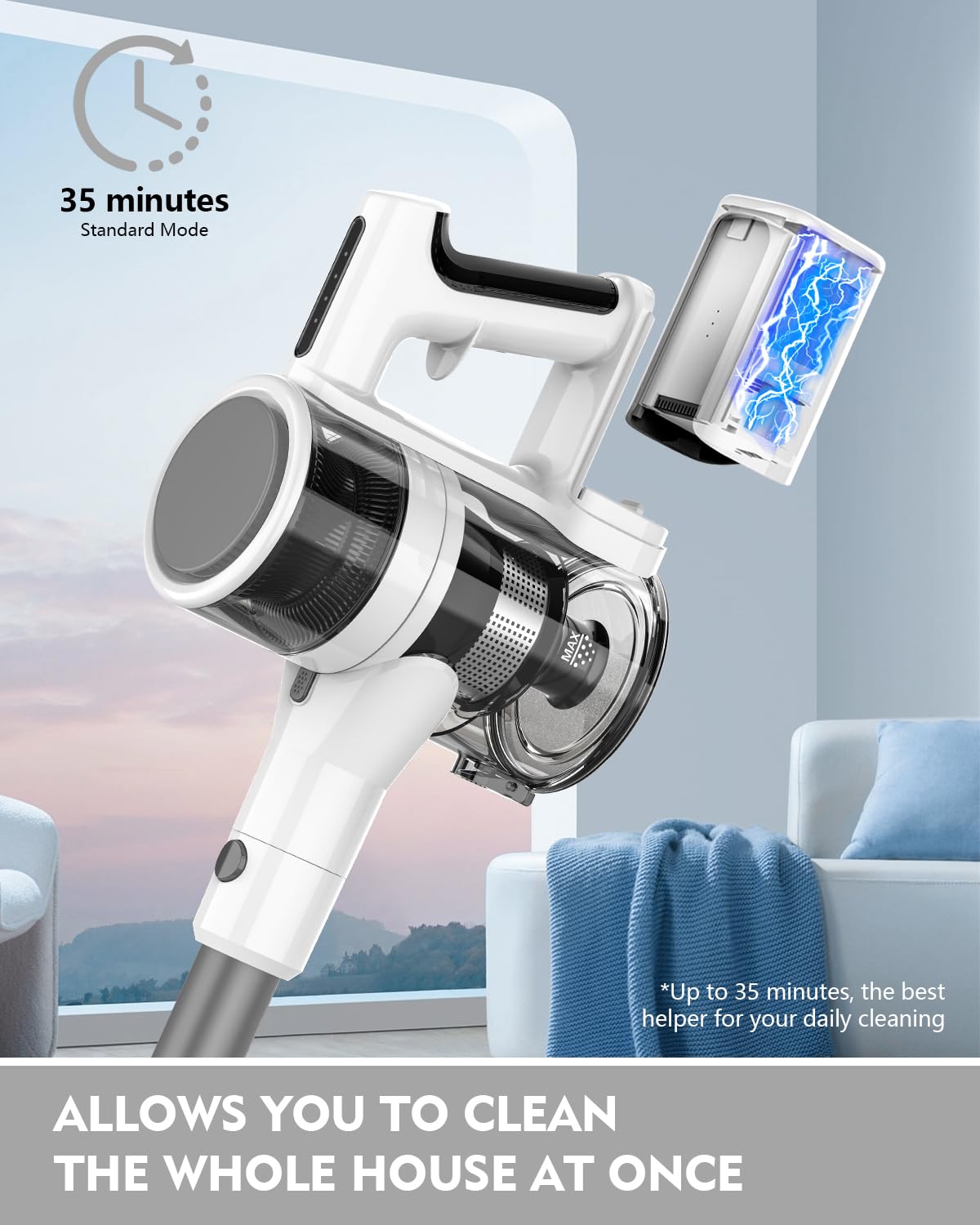 Comvtu cordless vacuum demonstrates 180-degree rotation for tight spots