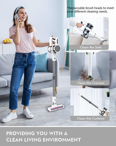 Comvtu cordless vacuum features a 2200mAh battery for extended use