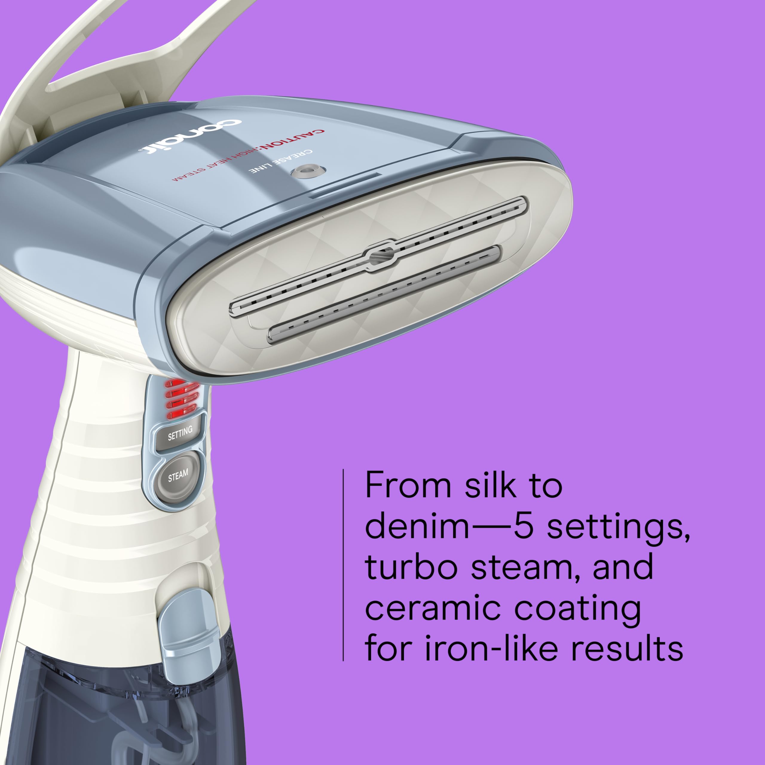 Conair 3-in-1 delicate fabric spacer protects delicate fabrics during steaming.