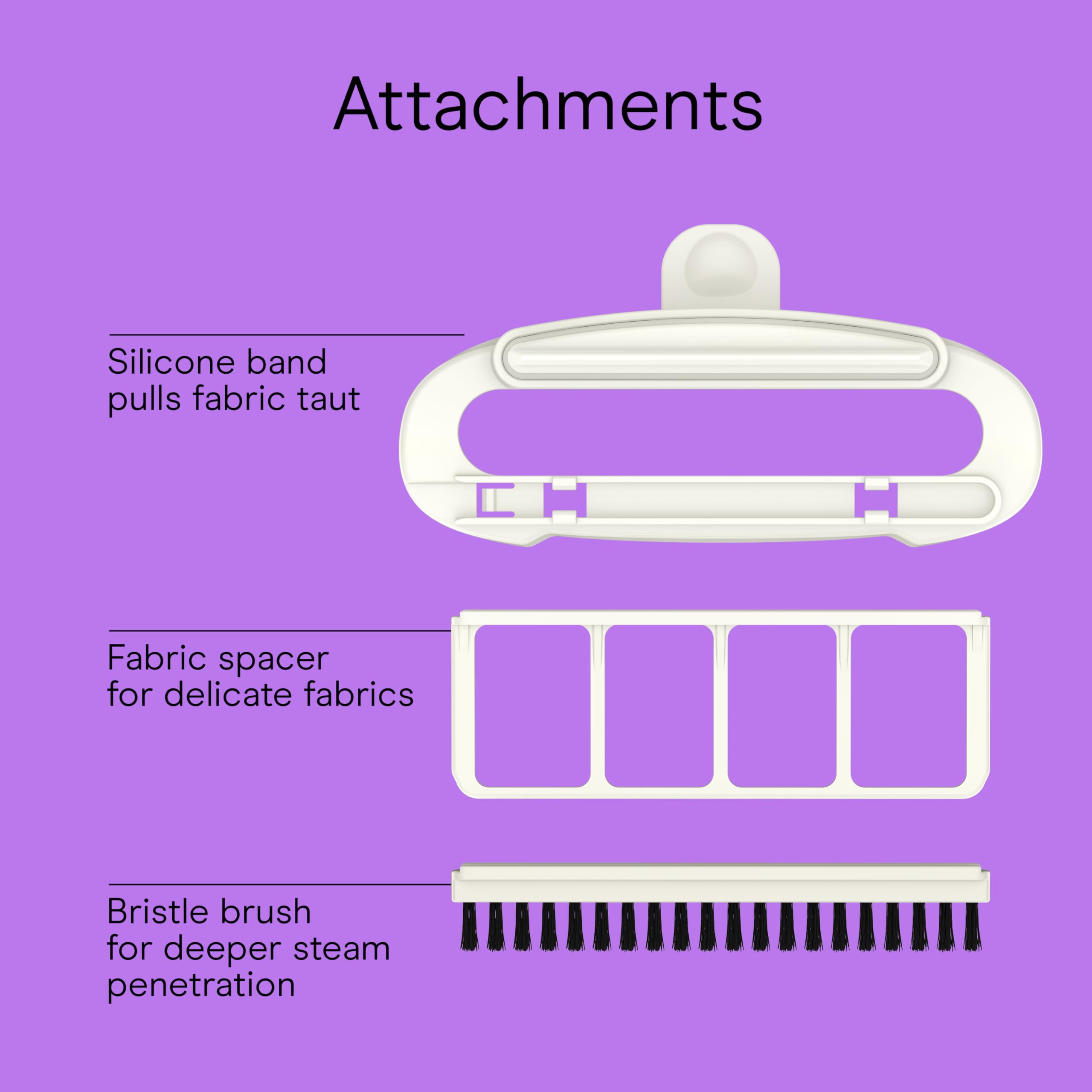 Conair 3-in-1 attachment taut-band pulls fabric taut for even steaming.