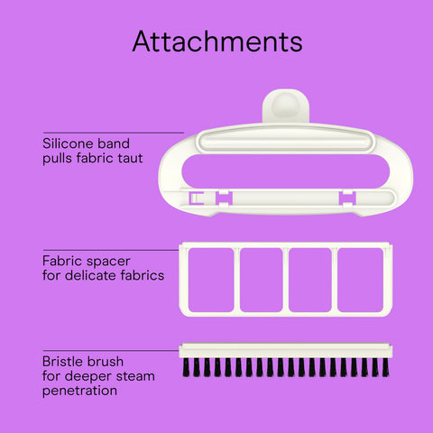 Conair 3-in-1 attachment taut-band pulls fabric taut for even steaming.