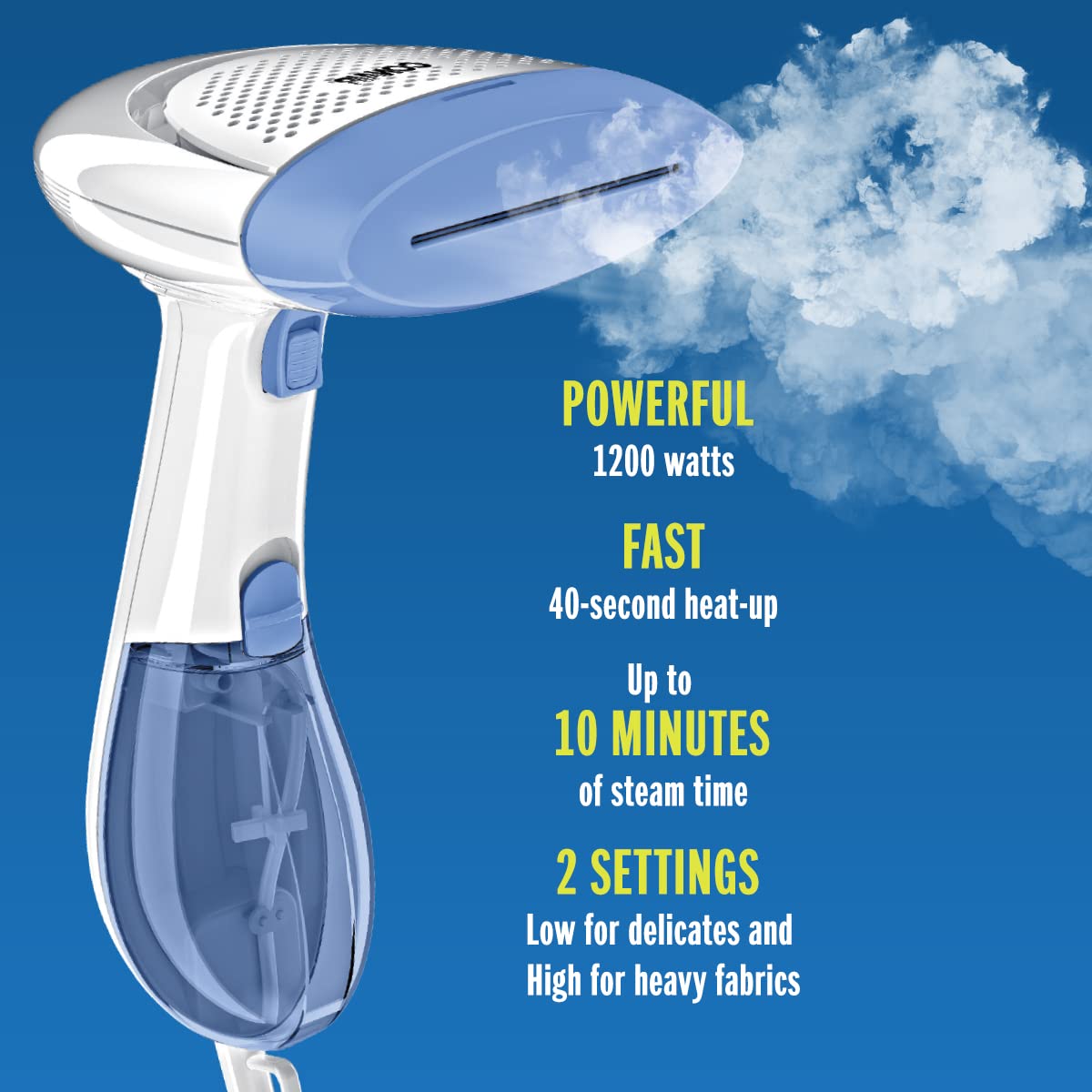 Conair Extreme Steam heats in 40 seconds for quick refresh between wears.