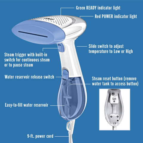 Conair Extreme Steam with 9-foot cord for easy maneuvering around garments.