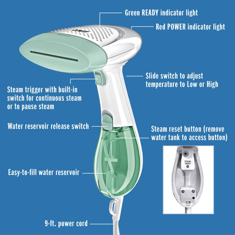 Conair ExtremeSteam dual heat settings shown for fabrics variety