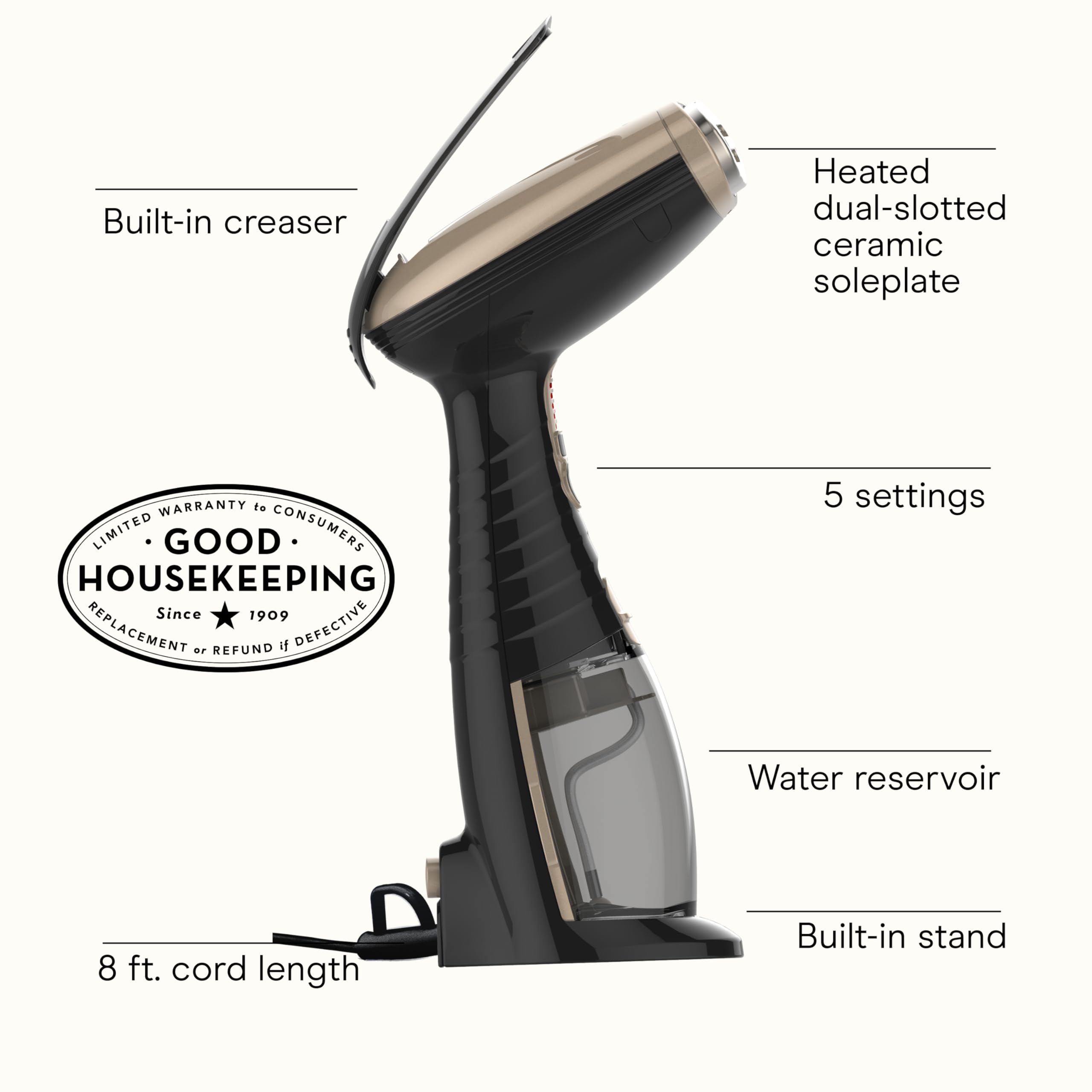 Conair Handheld Steamer heats up in 40 seconds for quick wrinkle relief.