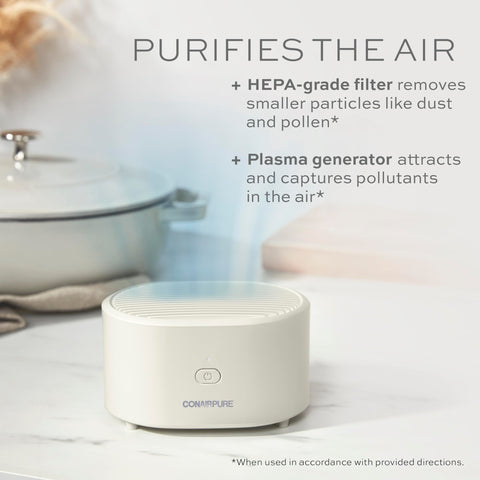 Conair Portable Air Purifier cordless operation with long battery.