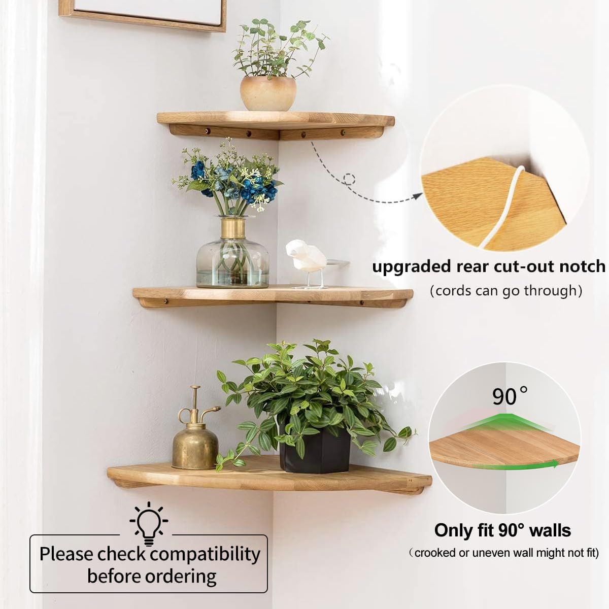 Conamily floating corner shelf designed to fit 90-degree walls