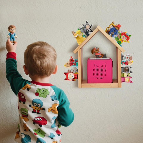 Smart cutout design routes charging cables while displaying figures.