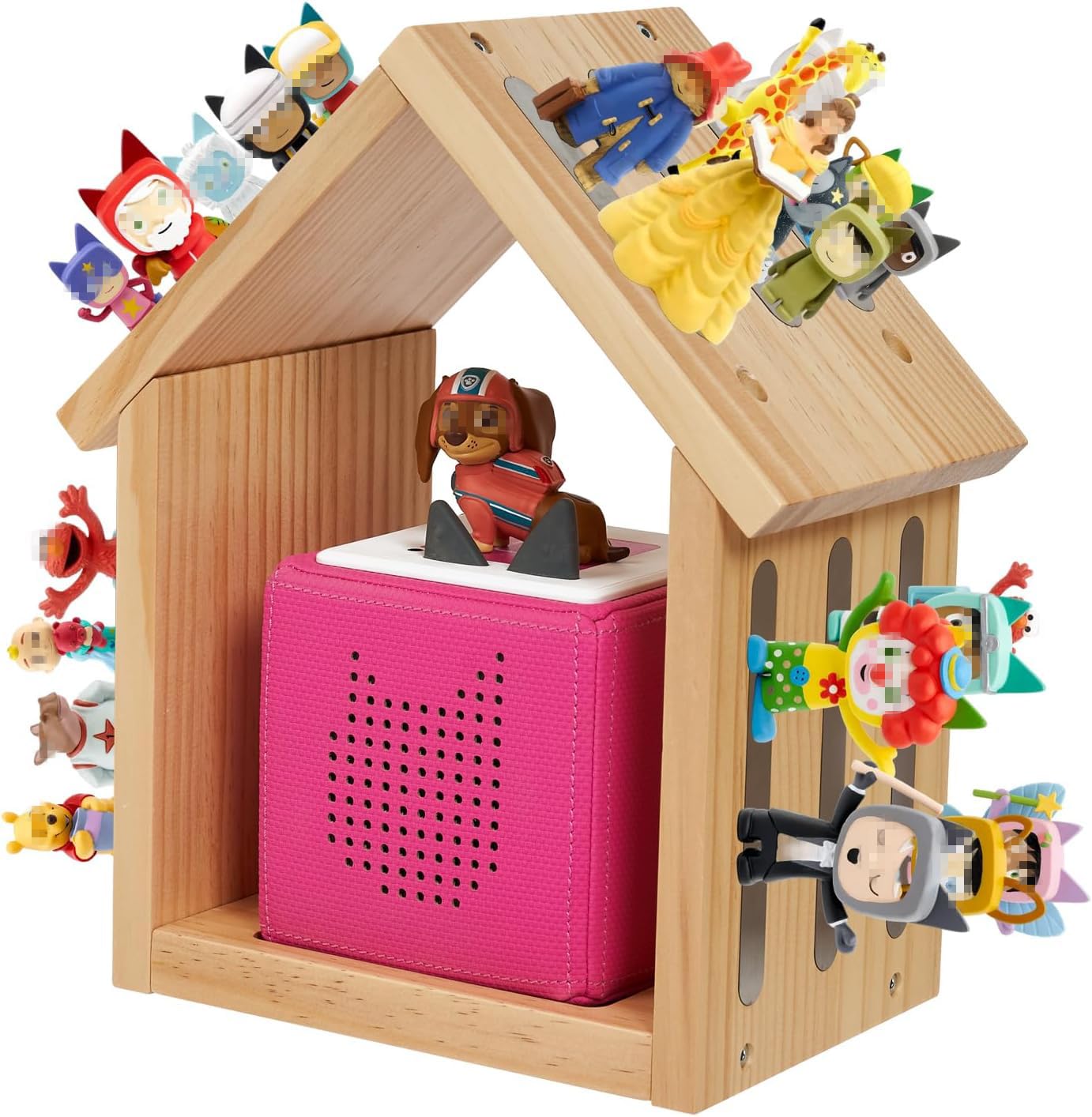 Conamily Tonies shelf house shape with magnetic hold secures figures neatly.