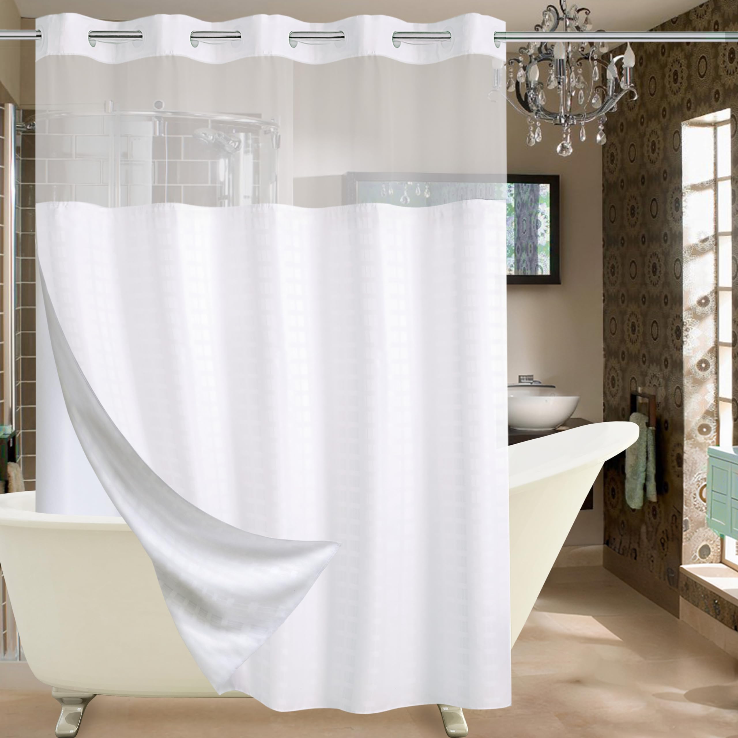 Conbo Mio No Hook Shower Curtain with snap-in liner—easy install for quick setup