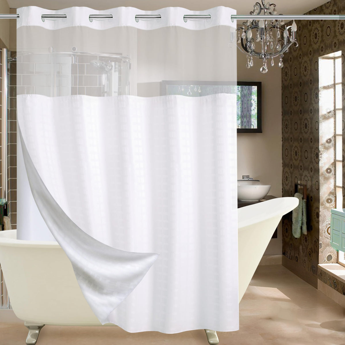 Conbo Mio No Hook Shower Curtain with snap-in liner—easy install for quick setup