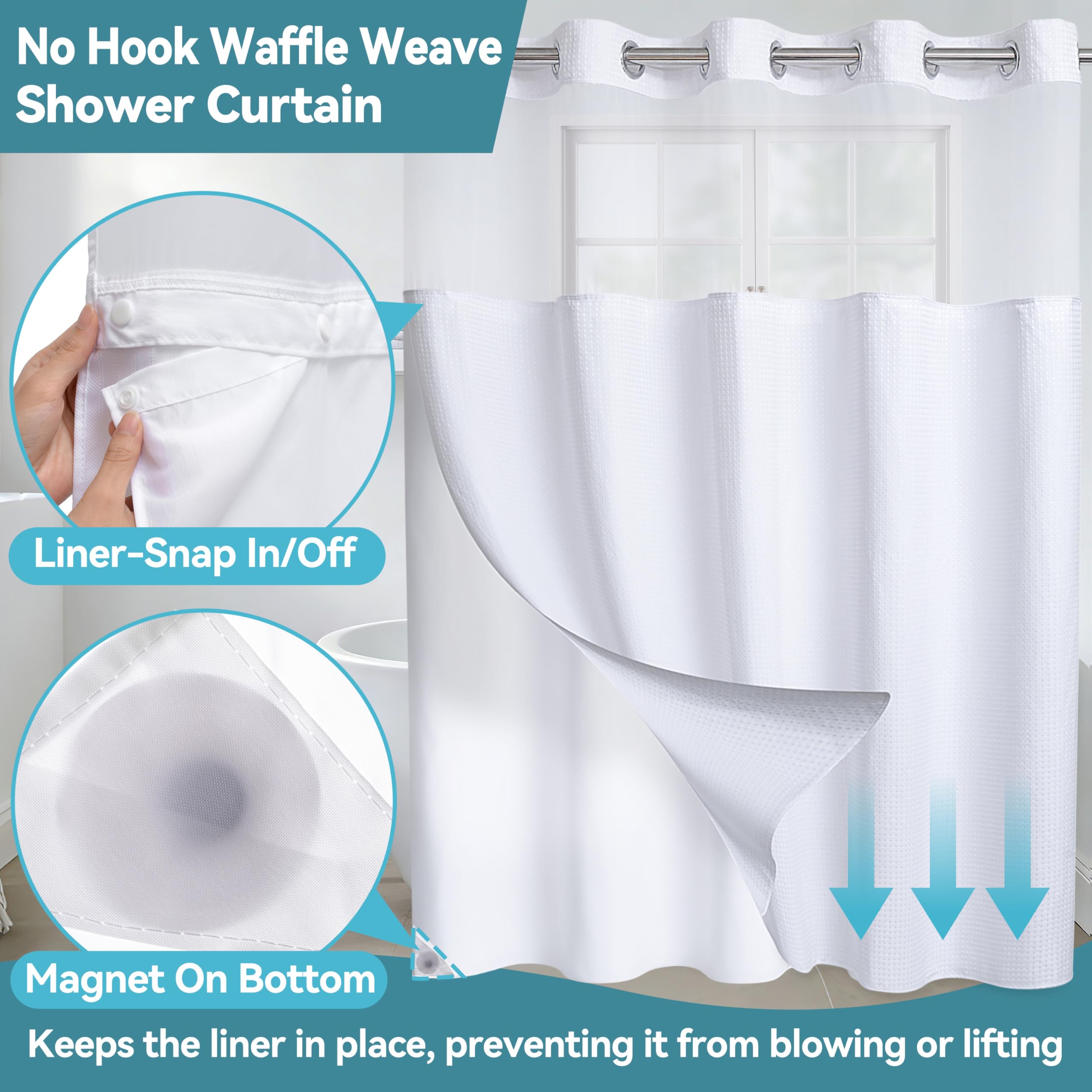 Conbo Mio quick-dry, long-life curtain resists moisture for busy family bathrooms.